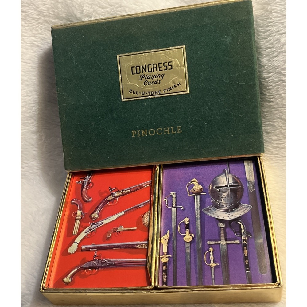 Vintage Congress Playing Cards Set Of Two Decks Antique Gun Medieval Swords New